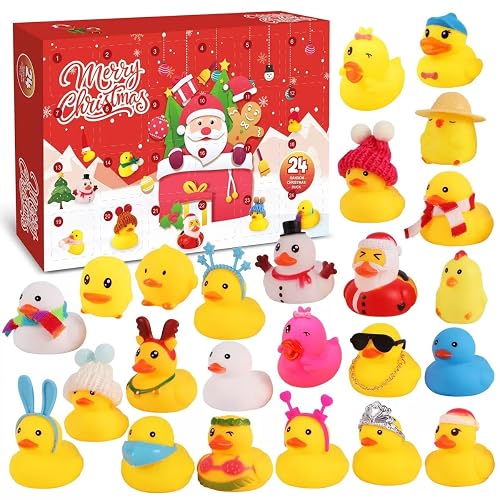 Rubber Duck Advent Calendar 2025 24pcs Countdown Calendar for Kids, Christmas Dco Stocking Filler, Bath Toys, Cute Holiday Decoration, Fun Surprise Duck Blind Box for Boys & Girls Christmas Countdown