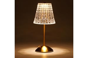 Nusogon Cordless Touch Table Lamp, 3500mAh LED Rechargeable Small Dask Lamp, 3 Colors Dimmable Battery Operated Crysta Lamp for Bedroom Restaurant Kitchen Home Decor, Gold