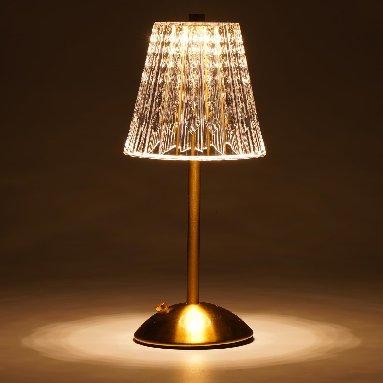 Photo 1 of Nusogon Cordless Touch Table Lamp, 3500mAh LED Rechargeable Small Dask Lamp, 3 Colors Dimmable Battery Operated Crysta Lamp for Bedroom Restaurant Kitchen Home Decor, Gold
