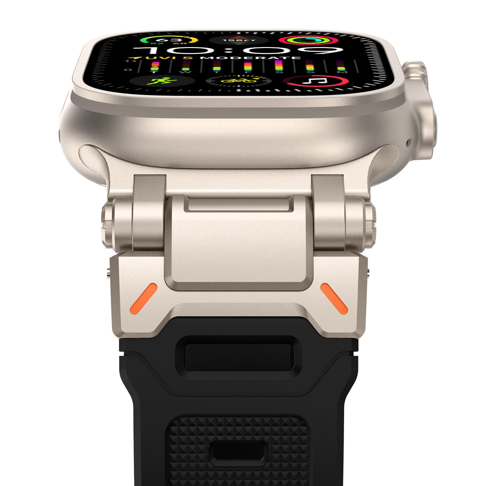 Fullife 49mm 46mm 45mm 44mm 42mm(Series 3 2 1) Compatible with Apple Watch Silicone Straps,Sport Strap for iWatch Ultra 3 2 1,Series 11/10/9/8/7/6/5/4/3/2/1/SE,Black/Titanium Connector