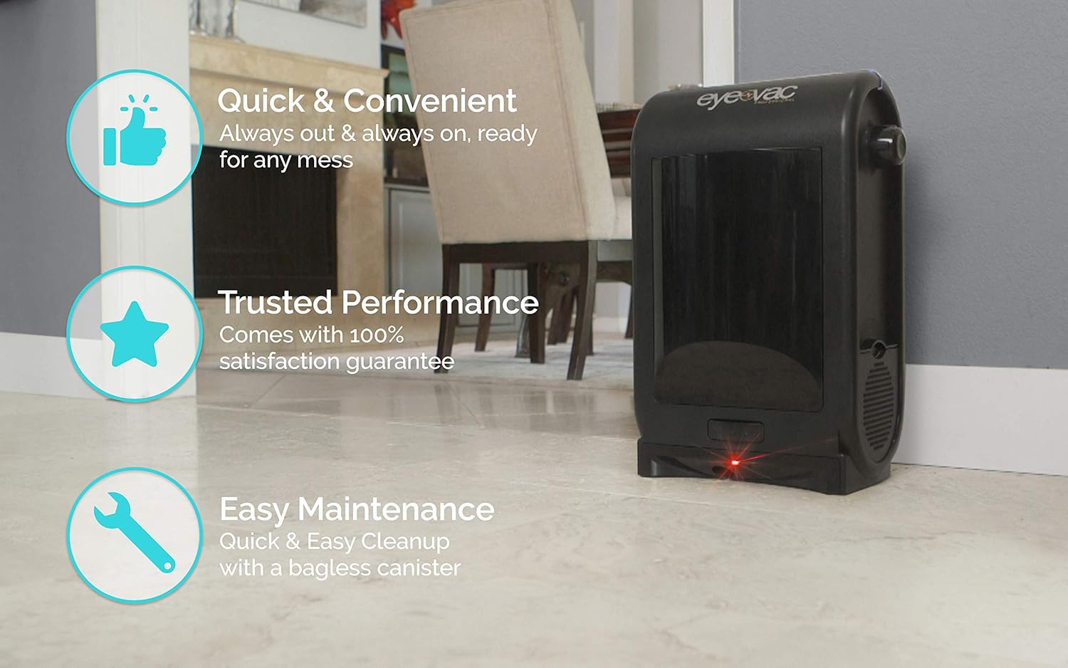 EyeVac PRO Touchless Stationary Vacuum - 1400 Watts Professional Vacuum with Active Infrared Sensors, High Efficiency Filtration, Bag-Less Canister (Tuxedo Black): Home & Kitchen
