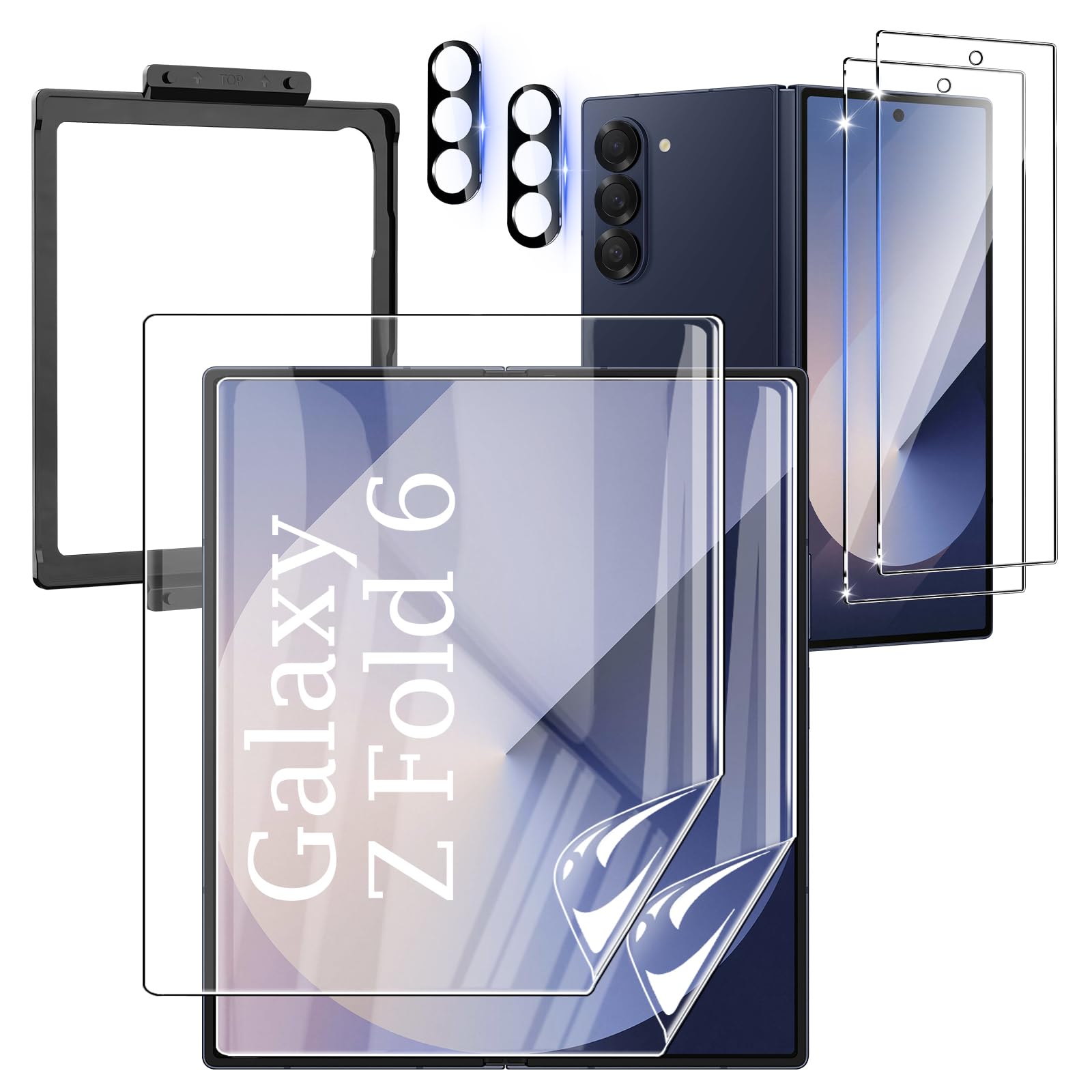 Photo 1 of [2Set 6PCS] Screen Protector Compatible with Galaxy Z Fold 6 5G, 2 Inner TPU Film + 2 Outer Tempered Glass + 2 Camera Lens Protectors with Positional Mouting Frame, Bubble Free