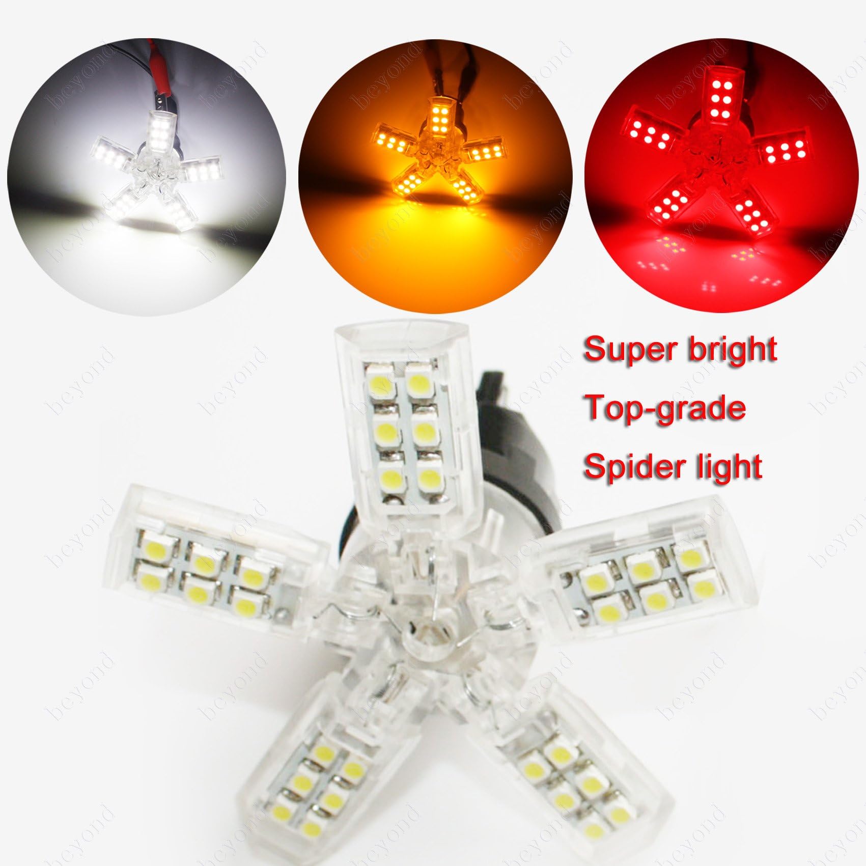BYOPTO 2 Pcs (Red 1156 BAU15S PY21W) 5-arm 40SMD Spider LED Car Auto Turn Reverse Signal Light DC12V