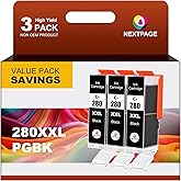 280XXL PGBK Ink Cartridge Compatible Replacement for Canon 280 PGBK 280 XXL PGI-280XXL Black to Use with Pixma TR7520 TR7500 TR8520 TR8500 TS6200 TS6220 TS6300 Printer