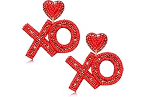 ARATLENCH Heart Earrings for Women Hypoallergenic Beaded Statement Dangle Earrings Boho Handmade Red Love Heart Bead Drop Dangling Earrings Valentine’s Day Earrings Jewelry Gift