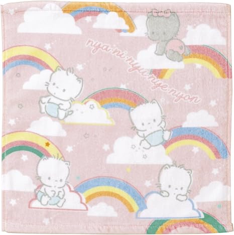 Amazon Co Jp 丸眞 ハンドタオル サンリオ ニャニニュニェニョン 34 35cm 綿100 プリントタオル ホーム キッチン