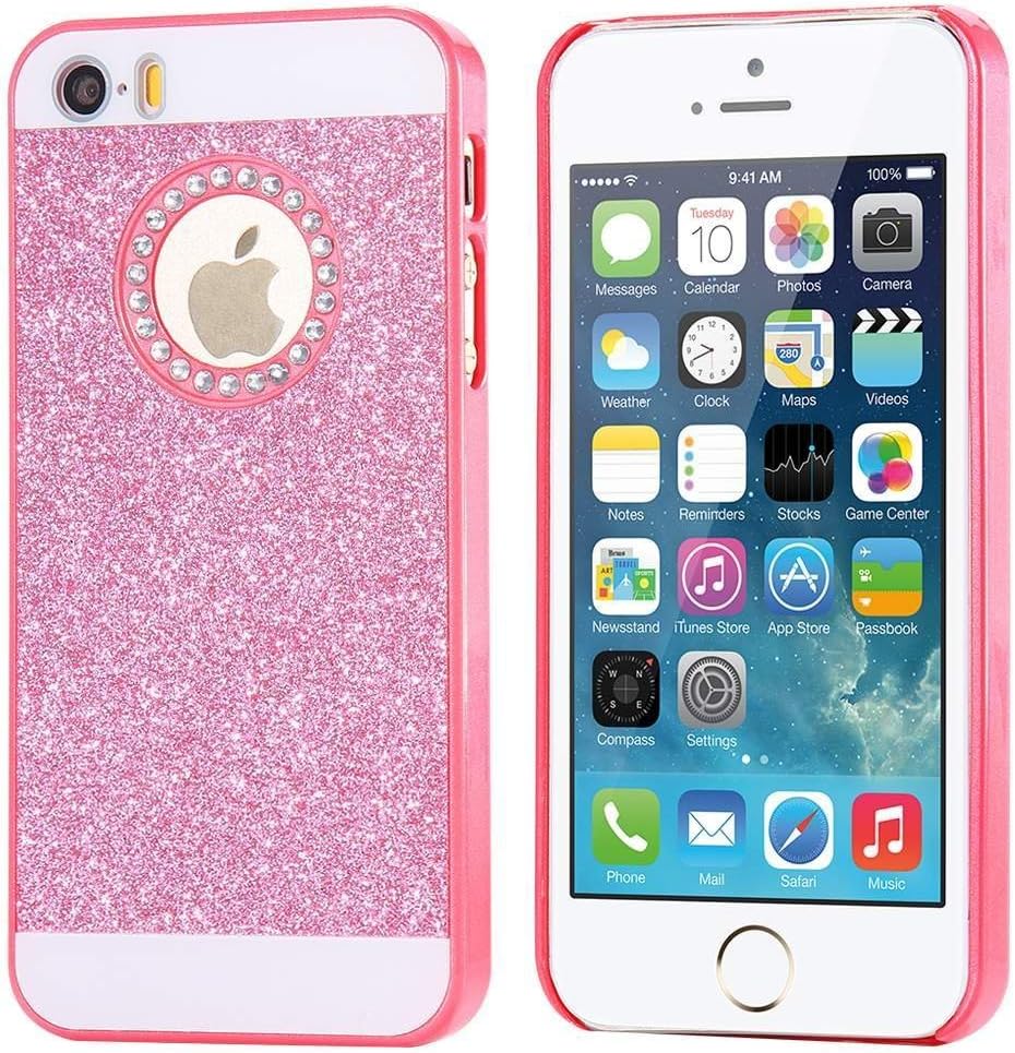 Sparkling Case for Apple iPhone 6, Luxury Sparkling Glitter Crystal Rhinestone Diamond Design Hard Back Case Protective Cover Apple iPhone 6 4.7 Inch Case Set (Includes Two Cases - Pink and White)