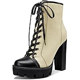 Castamere Womens High Heel Platform Lace Up Booties Chunky Heel Ankle Boots With Zipper Round Toe 12CM Heels