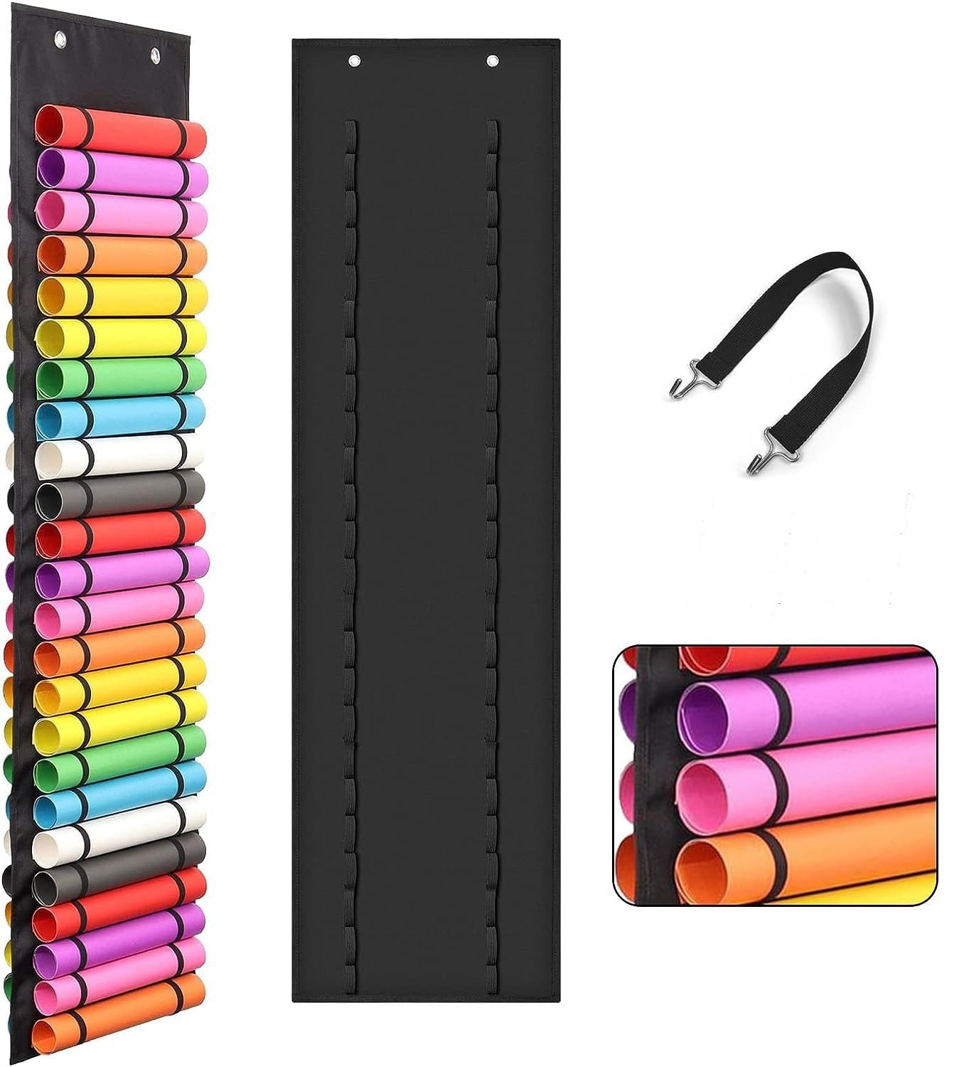 Vinyl Roll Holder with 48 Compartment Adjustable Size Vinyl Roll Organizer Vinyls Rolls Rack Wall Mount/ Hanging Over The Door for Vinyls Sheets Wrapping Paper Heat Transfer Paper Design Drawings