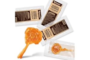 A FRESCHI SRL Afreschi Turkey Tendon for Dogs, Dog Treats for Signature Series, All Natural Human Grade Puppy Chew, Ingredient Sourced from USA, Rawhide Alternative, 4 Units/Pack Lollipop, (Small)