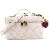 Woven Crossbody Bags for Women Trendy Clutch Purse Bag Small Top Handle Leather Handbag with Cherry Charm