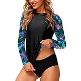 Deerose Women UPF 50+ Rash Guard Printed Swim Shirts Surf Swimwear Top