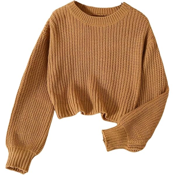 Amazon.com: Women Lantern Sleeve Fake Two Sweaters Knitted 