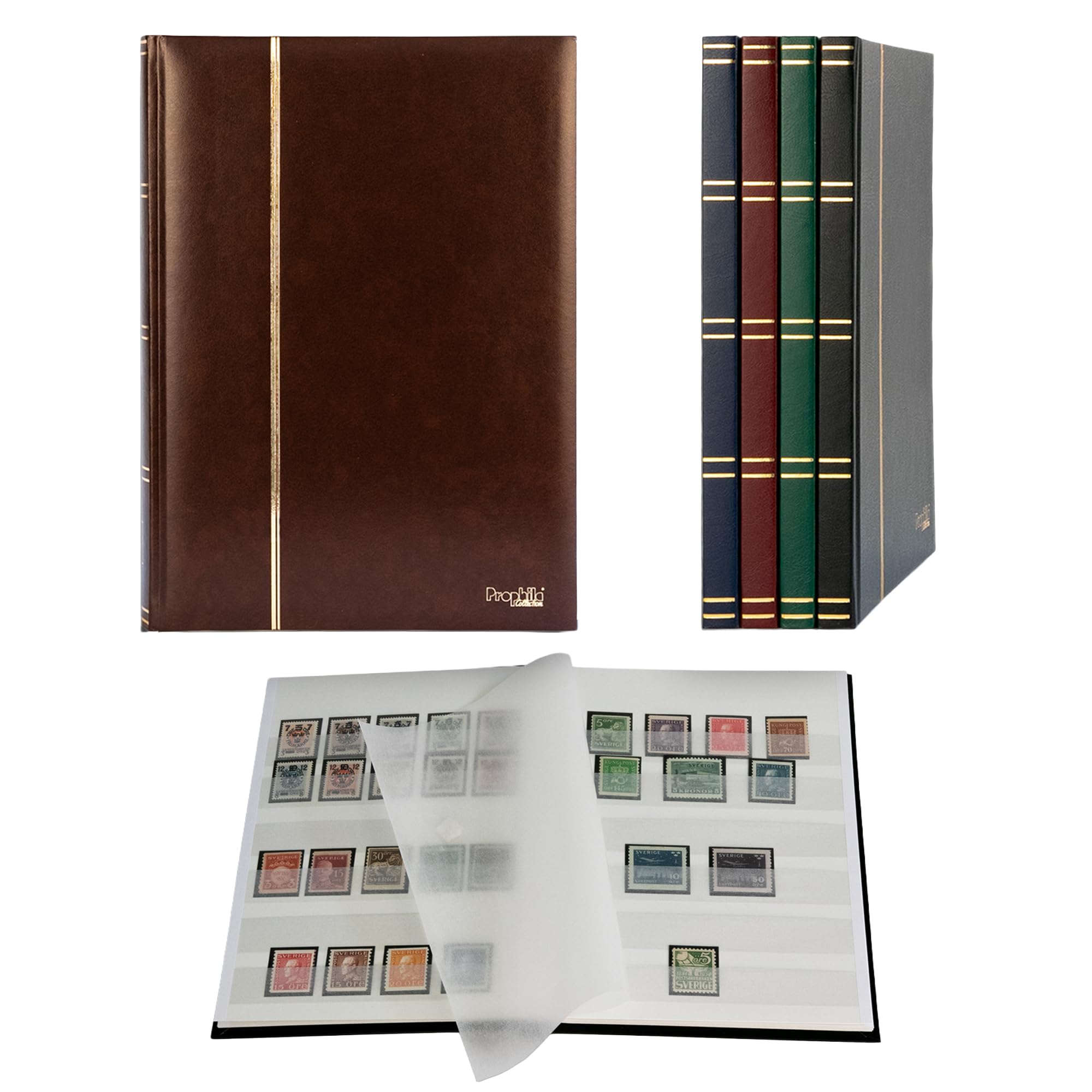 Prophila small stamp album (new) 16 white sides, brown cover