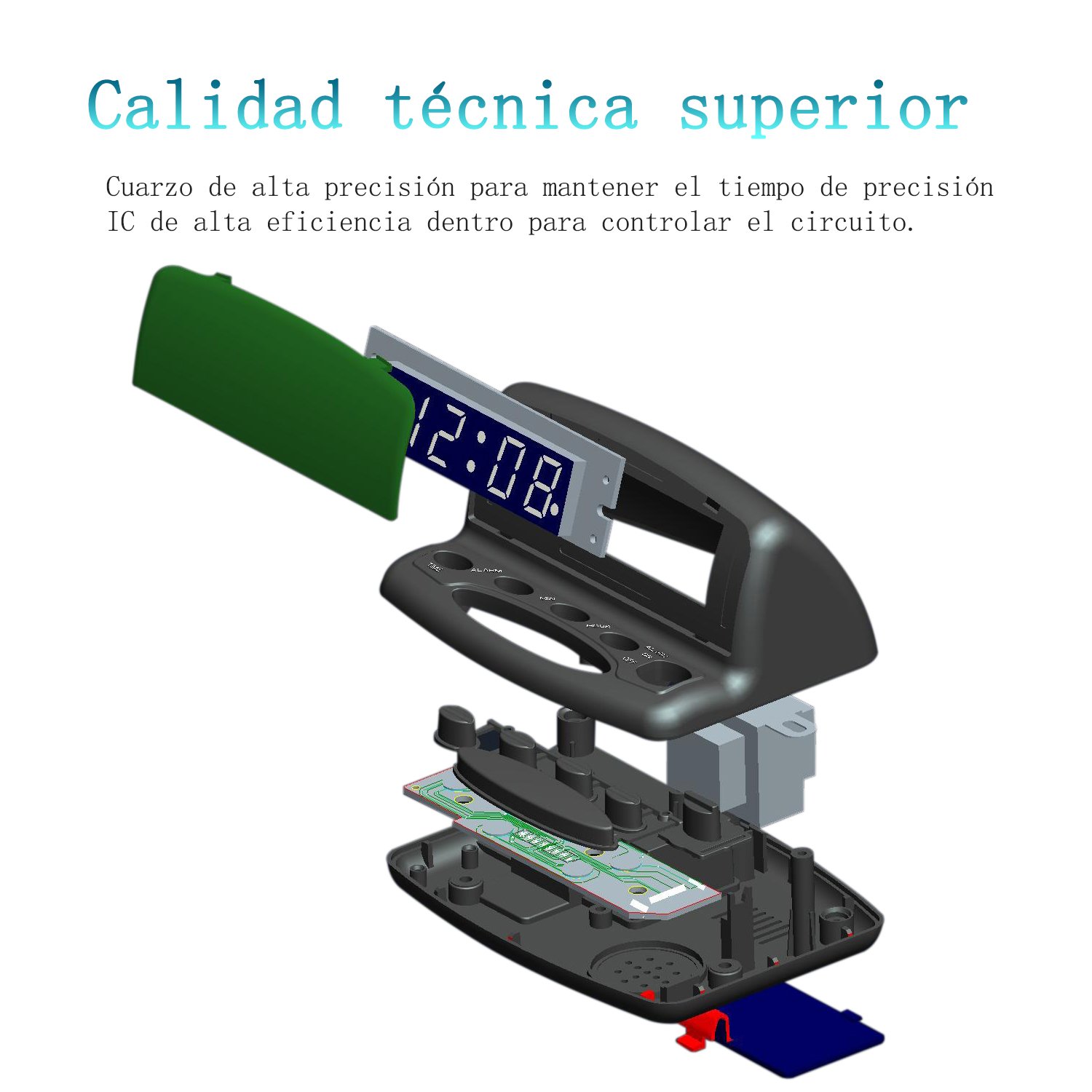 VOOKI Despertador Digital con Cable, Reloj Electrónico con Luz de Mesilla Formato de 12 Horas, Pantalla de Dígitos Rojos, Negro