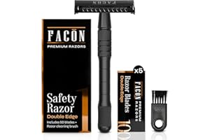 FACON Facón Double Edge Safety Razor for Men & Women - Butterfly Open Stainless Steel Razor w/ 50 Platinum Double Edge Safety Razor Blades, Single Blade Razor for Smooth Close Shave, Reusable & Eco-Friendly
