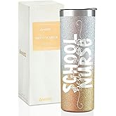 Onebttl School Nurse Gifts for Women, Stainless Steel 20 OZ Tumbler With Lid and Straw, Gifts for Christmas - Best Ever - Silver Golden Gradient Glitter