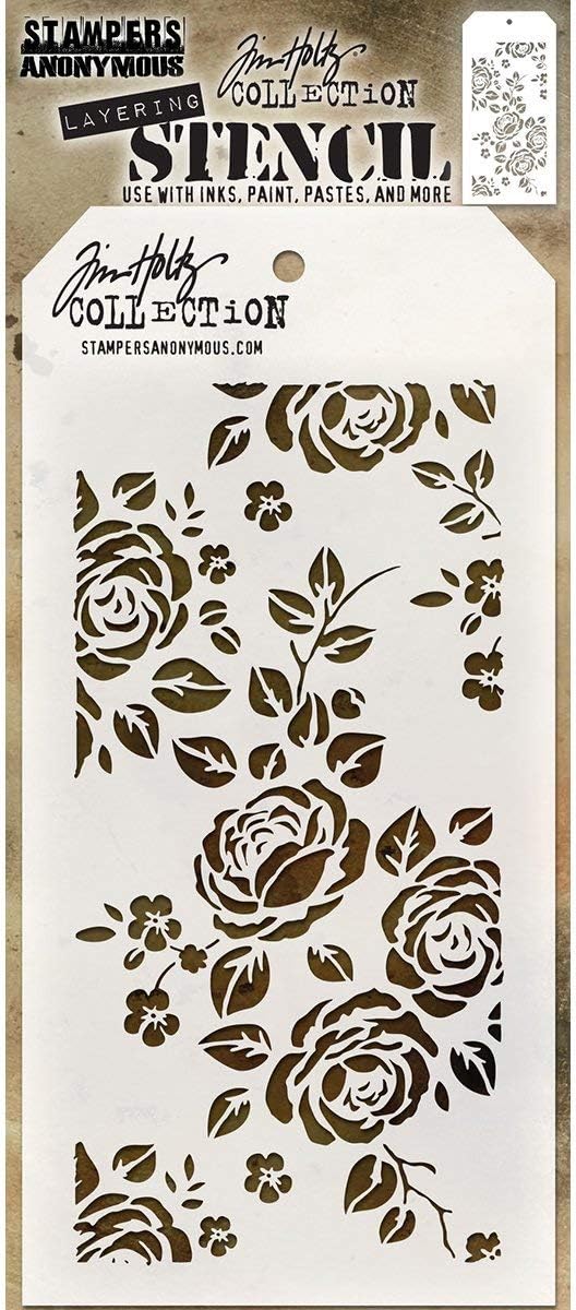 Stampers Anonymous_AGW AGTHS075 Tim Holtz Roses Stencil, Synthetic Material, 28.4 x 11.4 x 0.1 cm, Transparent