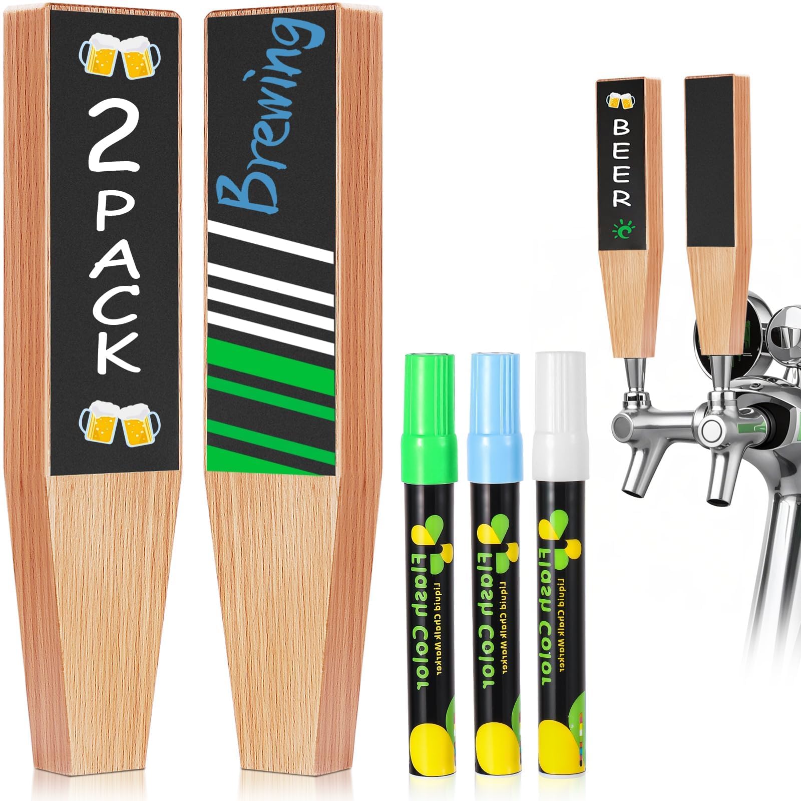 Photo 1 of 2PCS Wood Beer Tap Handle Keg Handle 3/8"-16 UNC thread Keg Tap Handle Beech Tap Handles for Kegerator Beer Faucet with 3PCS Pen