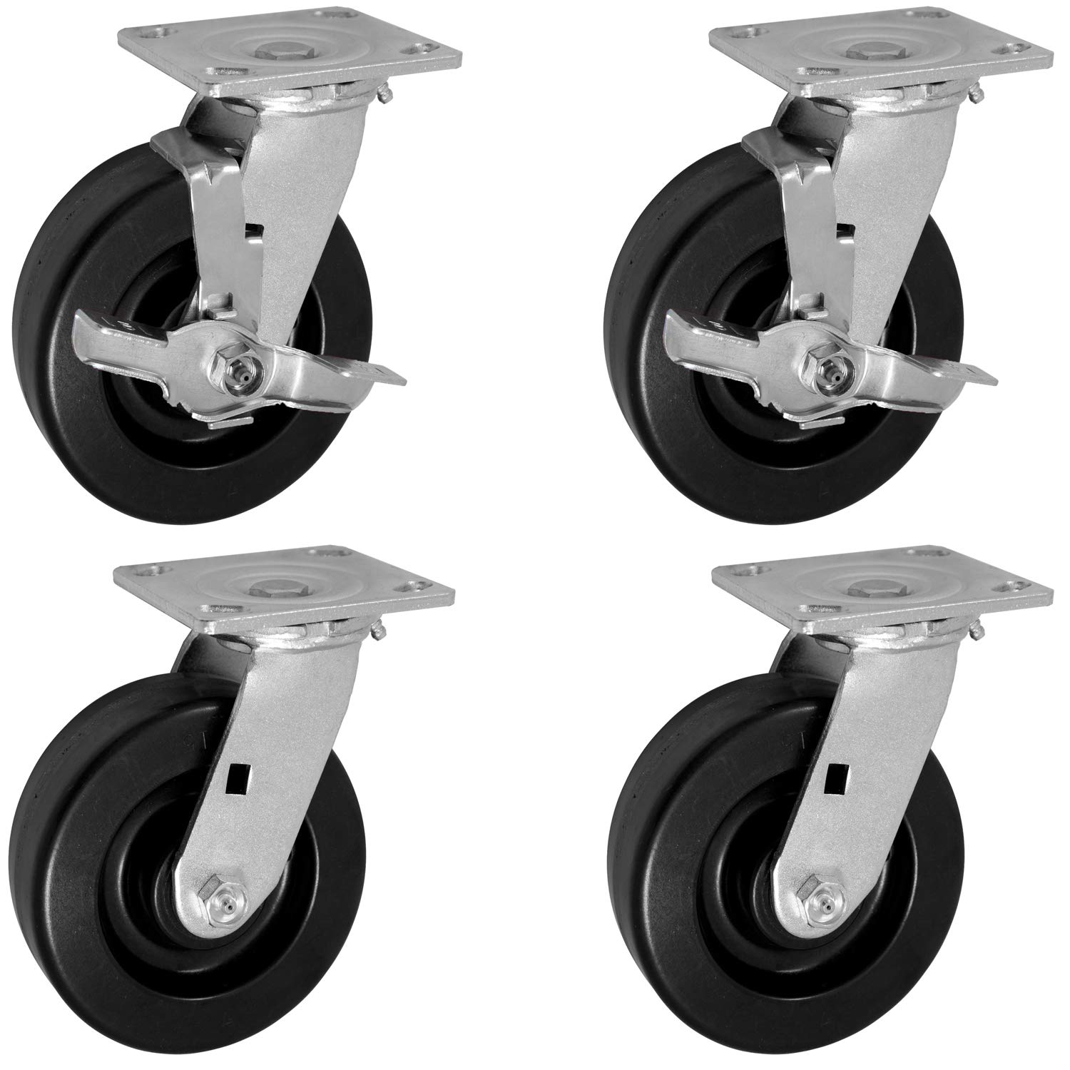 2 Swivels with Locking Brakes and 2 Rigid Casters 4,800 lbs Capacity