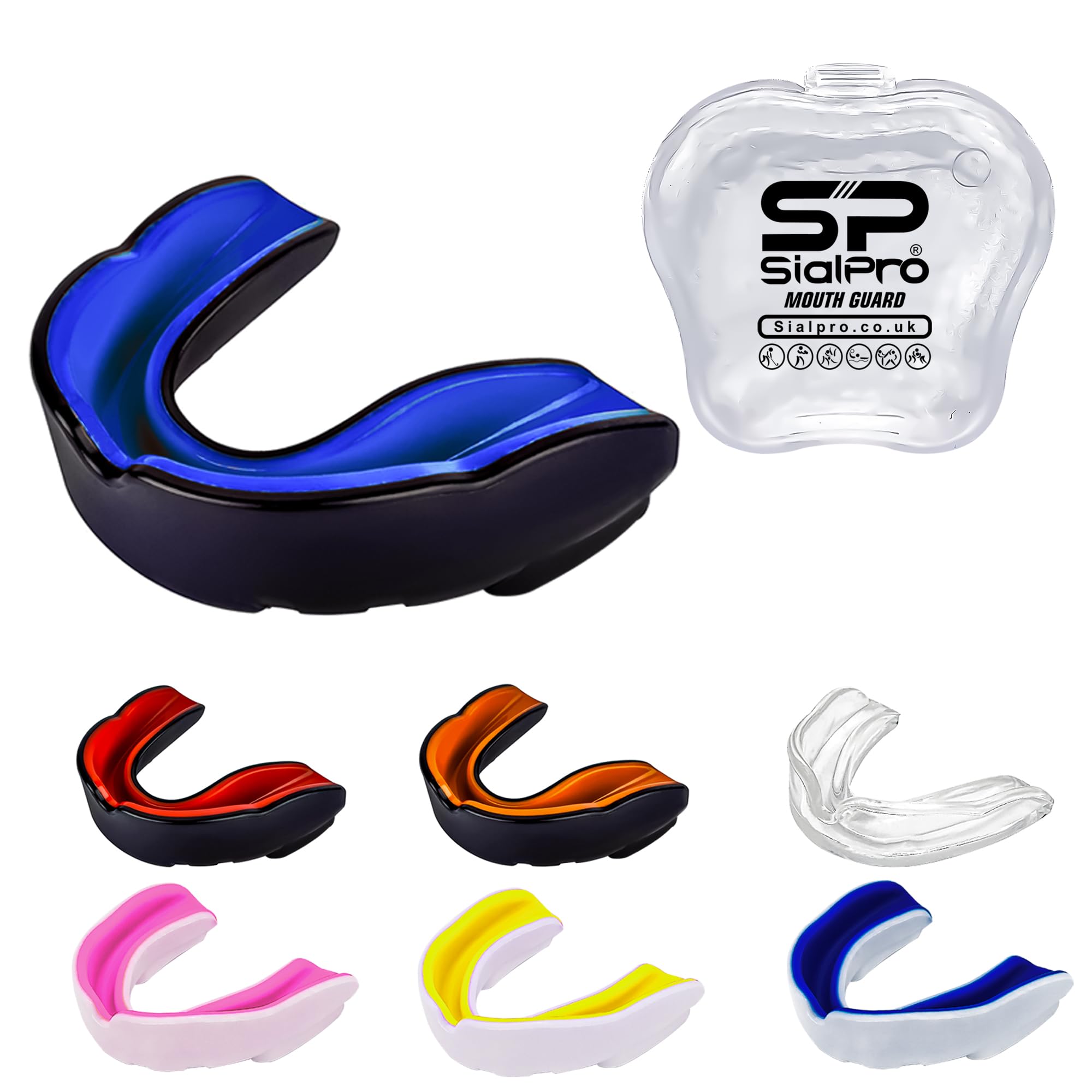Double Layer Mouth Guards Slim Fit Junior Mouldable Gum Shield with Case for Boxing Men MMA Rugby Hockey Basketball Muay Thai Kickboxing Football All Contact Sports (<11 Years), Black-Blue