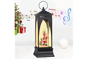 AOMIL Christmas Snow Globe Lantern, Christmas Snowglobe Lantern Santa, Snow Globes with Music, Battery Operated Christmas Decorations for Holiday Season Home Decor