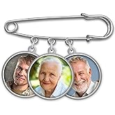 Round Wedding Memorial Boutonniere Pin 3 Charms for Groom Father or Mother of The Bride Groomsmen Wedding Bouquet Pin Brooch Charm Includes Photo Resizing Software