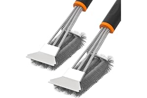 Fixmend 2 Pack BBQ Grill Brush, 15" BBQ Brushes for Grill, Rust-Proof Stainless Steel BBQ Cleaning Brush with Scraper, Ideal 