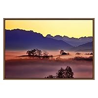 SIGNWIN Framed Canvas Wall Art Yellow and Purple Foggy Mountain Highlands Landscape Wilderness Photography Modern Art Contemporary Scenic Dramatic for Living Room, Bedroom, Office - 16