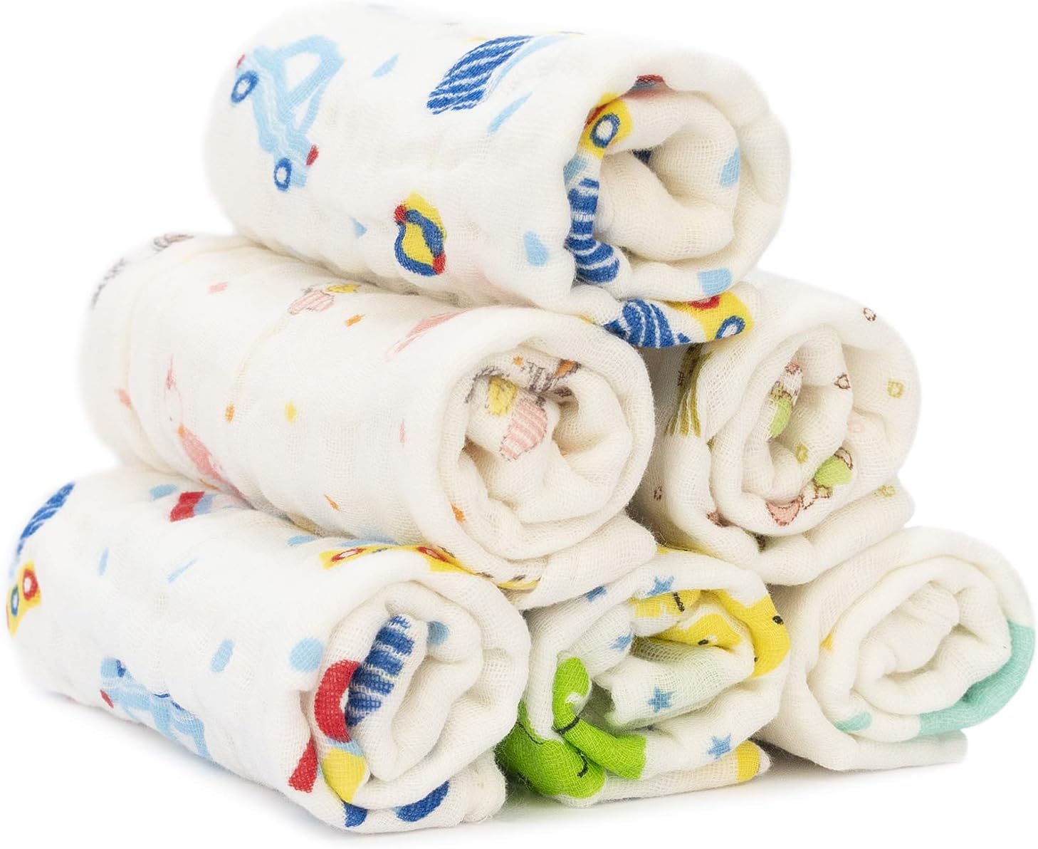 Adorel Baby Muslin Wash Cloth Hand Towel Cotton Patterned Pack of 6
