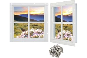 Ktondic Shed Window 2 Pack 12'' x 12'' Square White Flush Mount Shed Transom Window with Tempered Glass and Screws for Shed,Chicken Coop,Barns,Playhouse and Garage