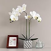 LISU Artificial Orchids, Silver Vases, Home Decoration Flower Arrangements, Fake Flowers in Vases. (C:White)