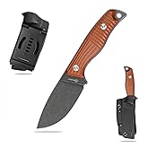 SDOKEDC Fixed Blade Tactical Knife DC53 Steel Micarta Handle Kydex Sheath for Camping Hunting EDC (Black+Brown)