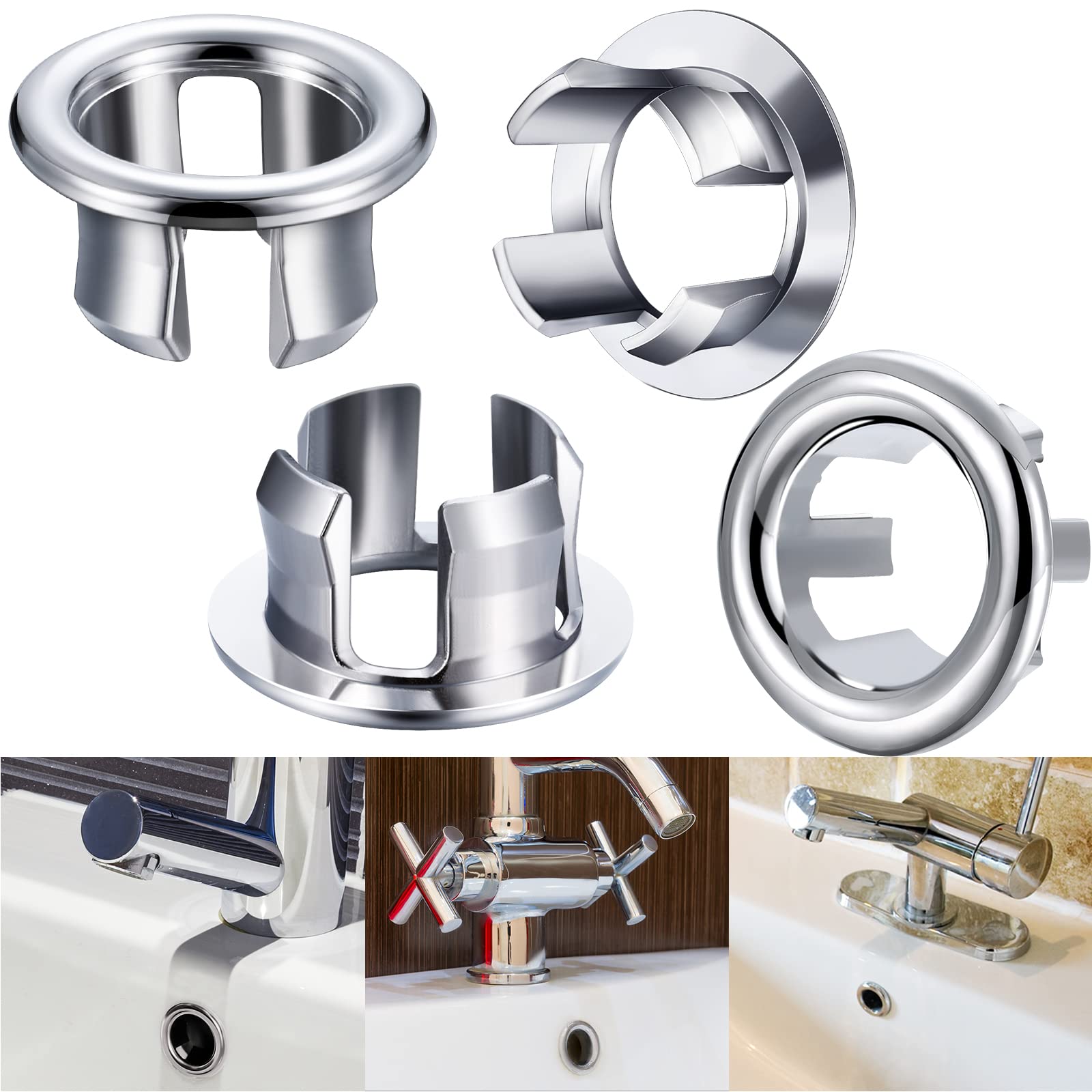 Kitchen Bathroom Sink Hole Round Overflow Cover Basin Trim Drain Cap Cover Insert in Hole Spares (4 Pieces)
