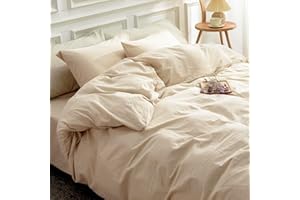 NEXHOME PRO Duvet Cover Set 100% Washed Cotton Oversized King 120"x98" Linen Feel Textured Organic Natural 3 Pieces Bedding Set Beige Cream with Zipper Closure, Breathable and Soft (No Comforter)