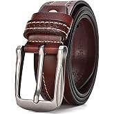 Rollslatte Full Grain Genuine Leather Belts for Men | Vintage Silver Brass Buckle Cowboy Western Men Belt for Jeans Pant, Men Gift