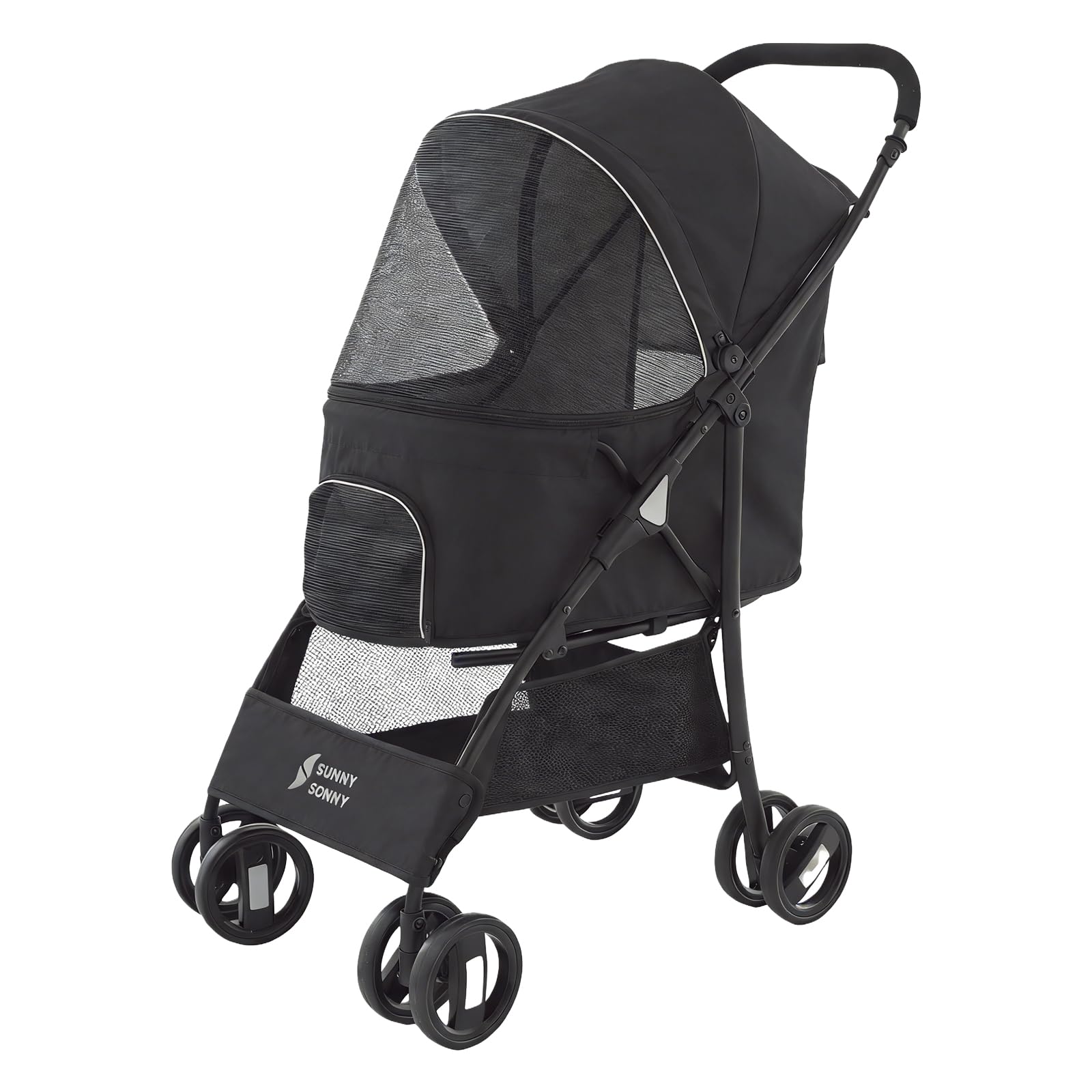 Photo 1 of ***(STOCK PHOTO FOR REFERENCE ONLY/ ITEM WILL DIFFER)***4 Wheels Pet Stroller,Easy-Foldable Dog Cat Cage Jogger Stroller with Weather Cover for All-Season,Storage Basket and Visible Mesh for Small/Medium Pets up to 33lbs (Black)