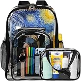 forstree 2 Pieces Heavy Duty Clear Backpack, Black PVC Waterproof Transparent Bag With Cosmetic Bag, See Through Book Bag With Lunch Bag