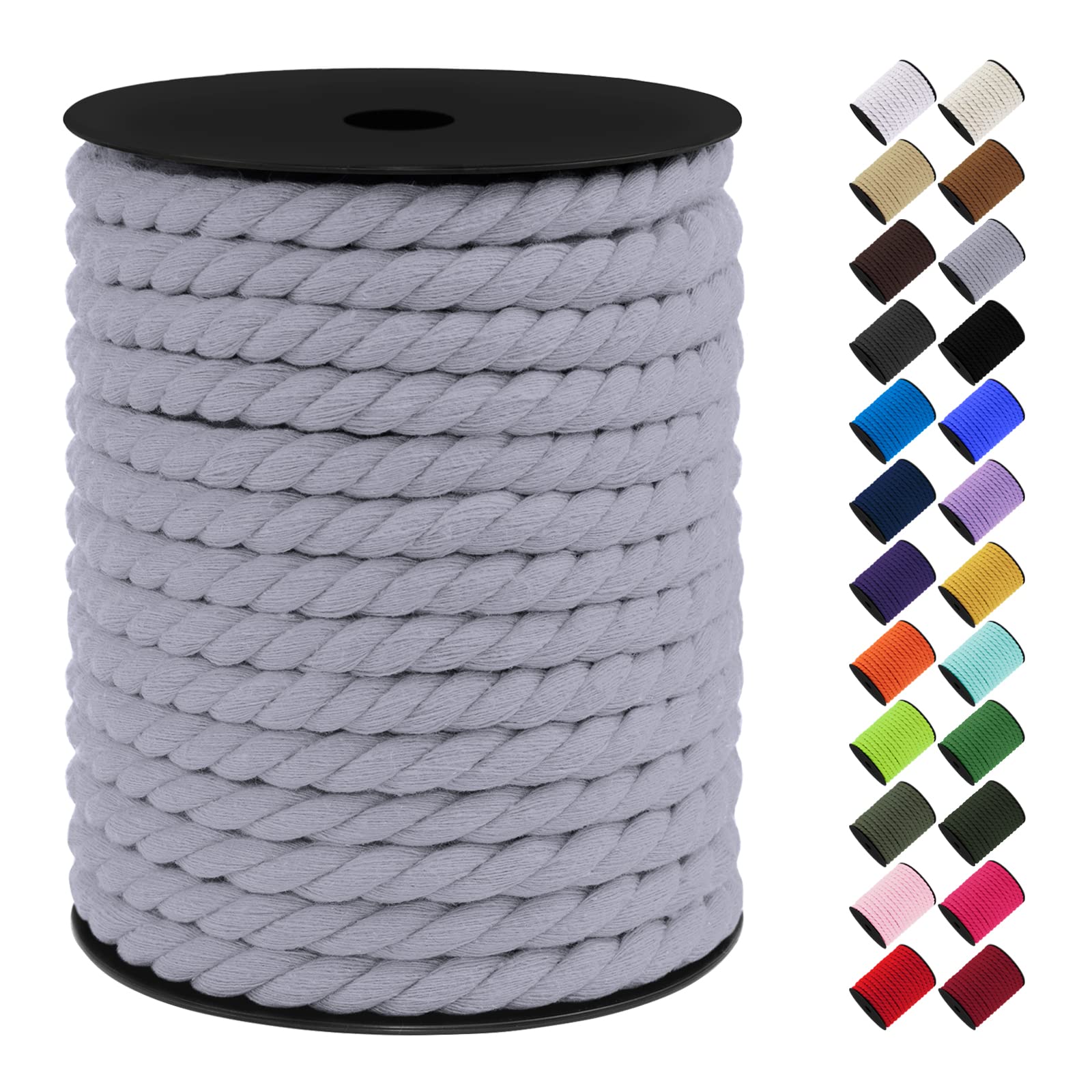 LEREATI 10mm Macrame Cord, 75 Feet Thick Macrame Rope Yarn Natural Cotton Cord Macrame String, Soft Craft Rope for Wall Hanging, Plant Hangers, Garden, DIY Crafting Decoration (Light Gray)