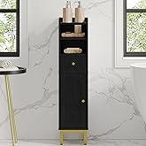 Hzuaneri Bathroom Storage Cabinet, Corner Floor Cabinet with Drawers and Doors, Narrow Toilet Paper Holder, Bathroom Organizer with Adjustable Shelf, for Small Spaces, Black, BC19804GV1