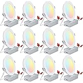 TORCHSTAR 12-Pack 6 Inch 5CCT LED Recessed Lighting, CRI 90, 2700K3000K3500K4000K5000K Selectable, Dimmable 1000lm Brightness Slim LED Downlight, ETL Listed