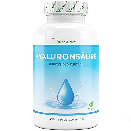Vit4ever® Hyaluronsäure 400 mg - 120 Kapseln - Molekülgröße 500-700 kDa - Laborgeprüft - Hyaluron aus Fermentation - Vegan - 