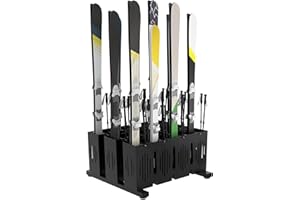 Eastrexon 12-Pair Ski Storage Rack w/Width-Adjustable Fixing Bars, Heavy Duty Metal Freestanding Ski Rack - Ideal Organizer for Garage, Home and Store, 26" L ×25.2" W ×13.6" H