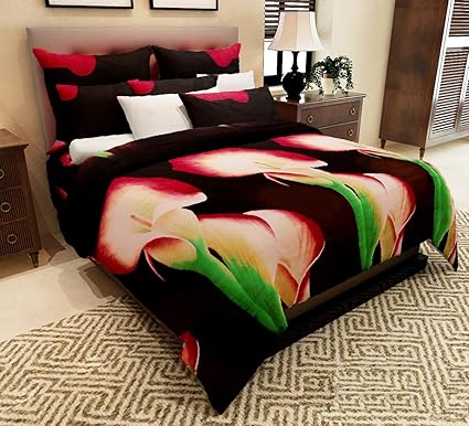 Home Candy Elegant 152 TC 3-D Microfiber Double Bedsheet with 2 Pillow Covers - Floral, Multicolour