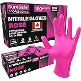 SURESAFE Pink Nitrile Gloves, Powder and Latex Free Gloves – For Kitchen Supplies, Painting, Cleaning, Esthetician Supplies