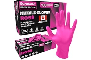 SURESAFE Pink Nitrile Gloves, Powder and Latex Free Gloves – For Kitchen Supplies, Painting, Cleaning, Esthetician Supplies