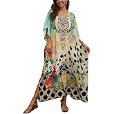 Lziizl Kaftan Dresses for Women Plus Size Bathing Suit Cover up Batwing Sleeve Caftan Maxi Beach Dress