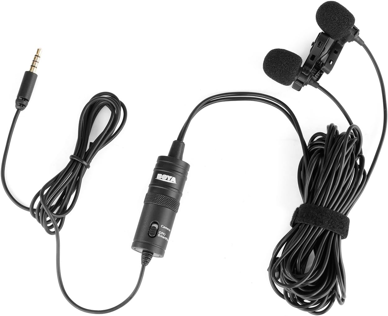 Dual-Head Lavalier Microphone for Smartphone PC Camera, 157''/4m BOYA Lapel Universal Mic with 1/8 Plug Adapter for iPhone X 8 7 Samsung Canon Nikon DSLR Camcorders Audio Recorder Vlog Poscast: Home Audio & Theater