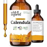 Wild &amp; Organic Calendula Flowers Supplement - Antioxidant Drops - 4 fl oz | Immune Support - Skin Wellness - Add to Tea Extract Drops - Calendula Herb Tincture - Vegan, No Sugar Added &amp; Alcohol-Free
