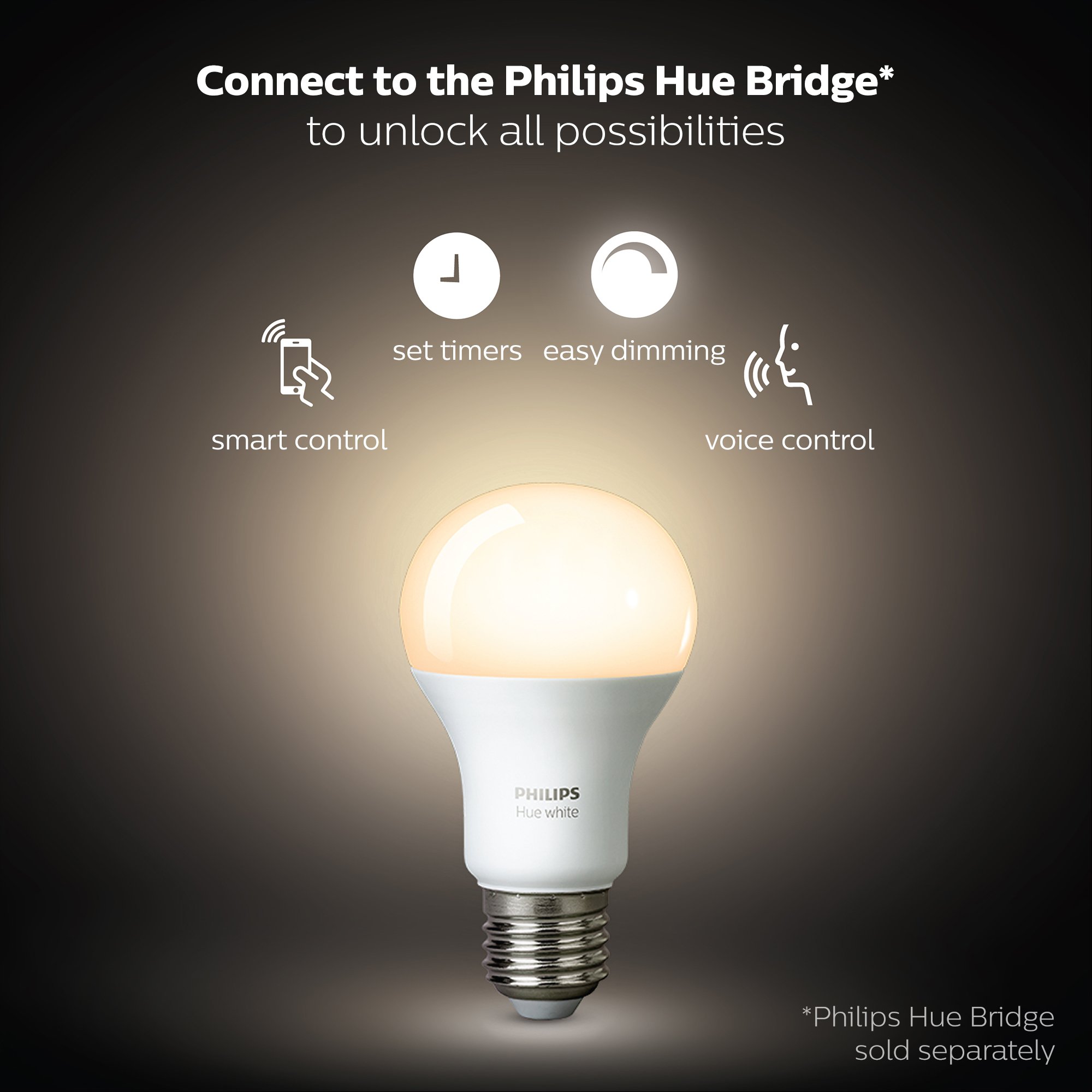 Philips Hue White A19 4Pack 60W Equivalent Dimmable LED Smart Bulb (4